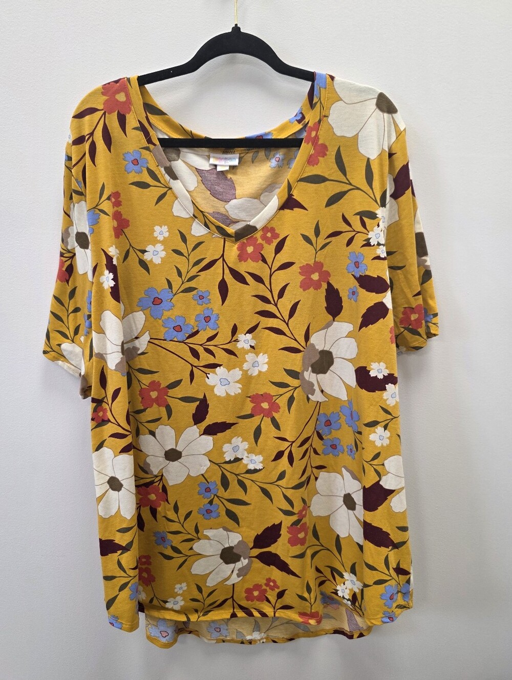 LuLaRoe Classic T Tunic Top 3XL Mustard Yellow Floral High-Low Stretch